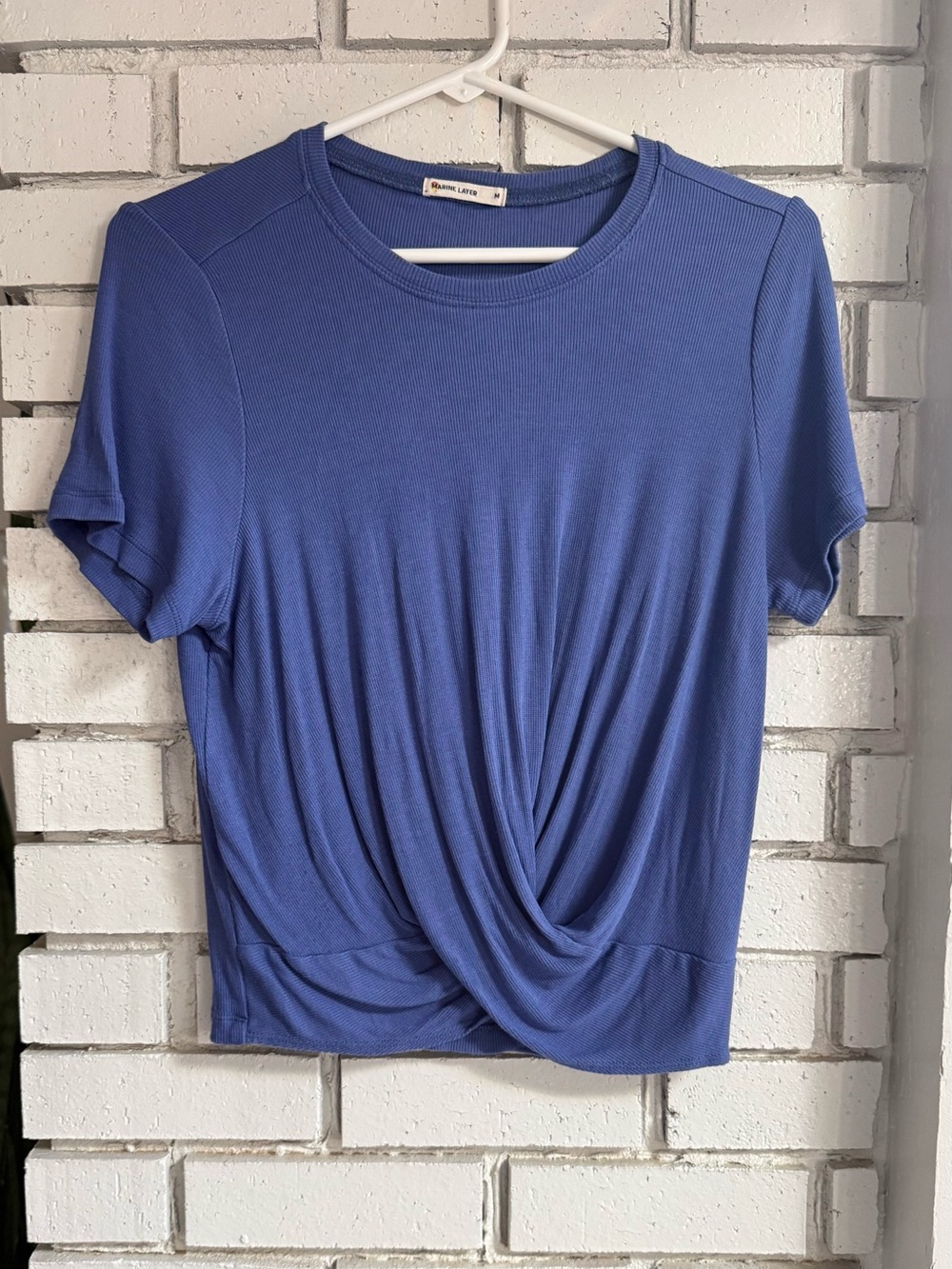Marine Layer Twist Front Ribbed Top Women's Purple Blue Short Sleeve Casual Tee